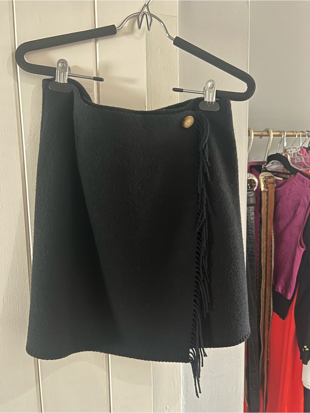 1980s vintage Ralph Lauren Polo University Club wool wrap skirt with fringe